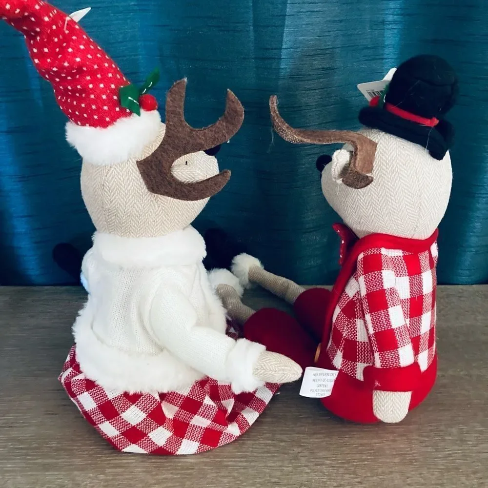Farmhouse Christmas Reindeer Pair Plush Holiday Decor